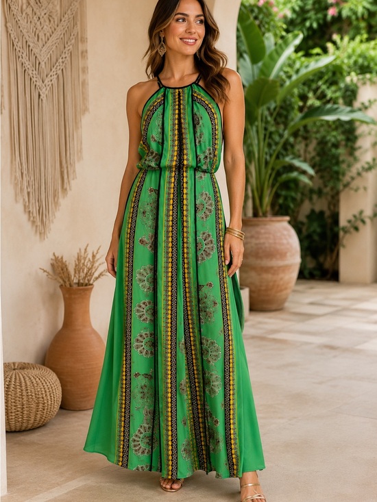 BCBGMaxAzria Dresses & Skirts - BCBGMAXAZRIA Arlenis green paisley halter maxi dress vibrant green 6